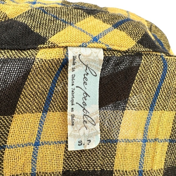 Free People Gauzy Plaid Lace Up Button Down Top Yellow Size S - Picture 6 of 9